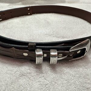 Men's Brown Leather Belt with Silver Buckle